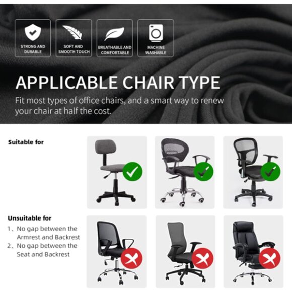 Office Chair Cover, Removable, Washable, Slipcover, Protector, Seat Cover, BLACK - Picture 6 of 11